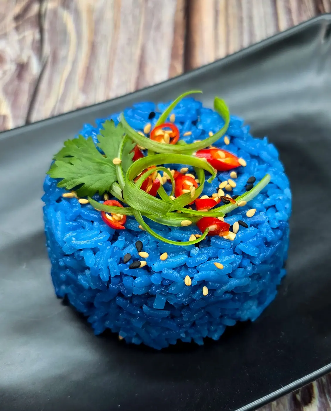 Blue rice made with butterfly pea flowers