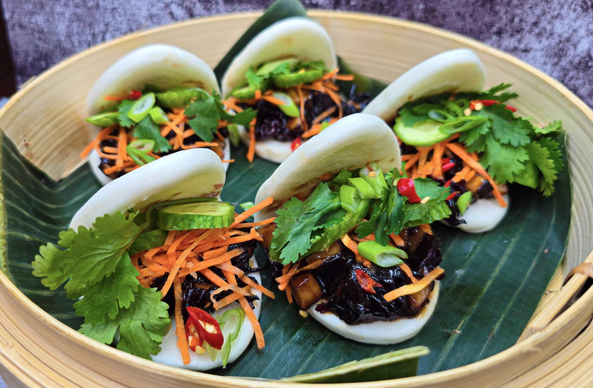Vegan bao buns with dried hibiscus