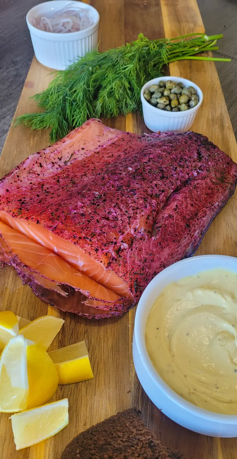 Cured salmon with hibiscus salt
