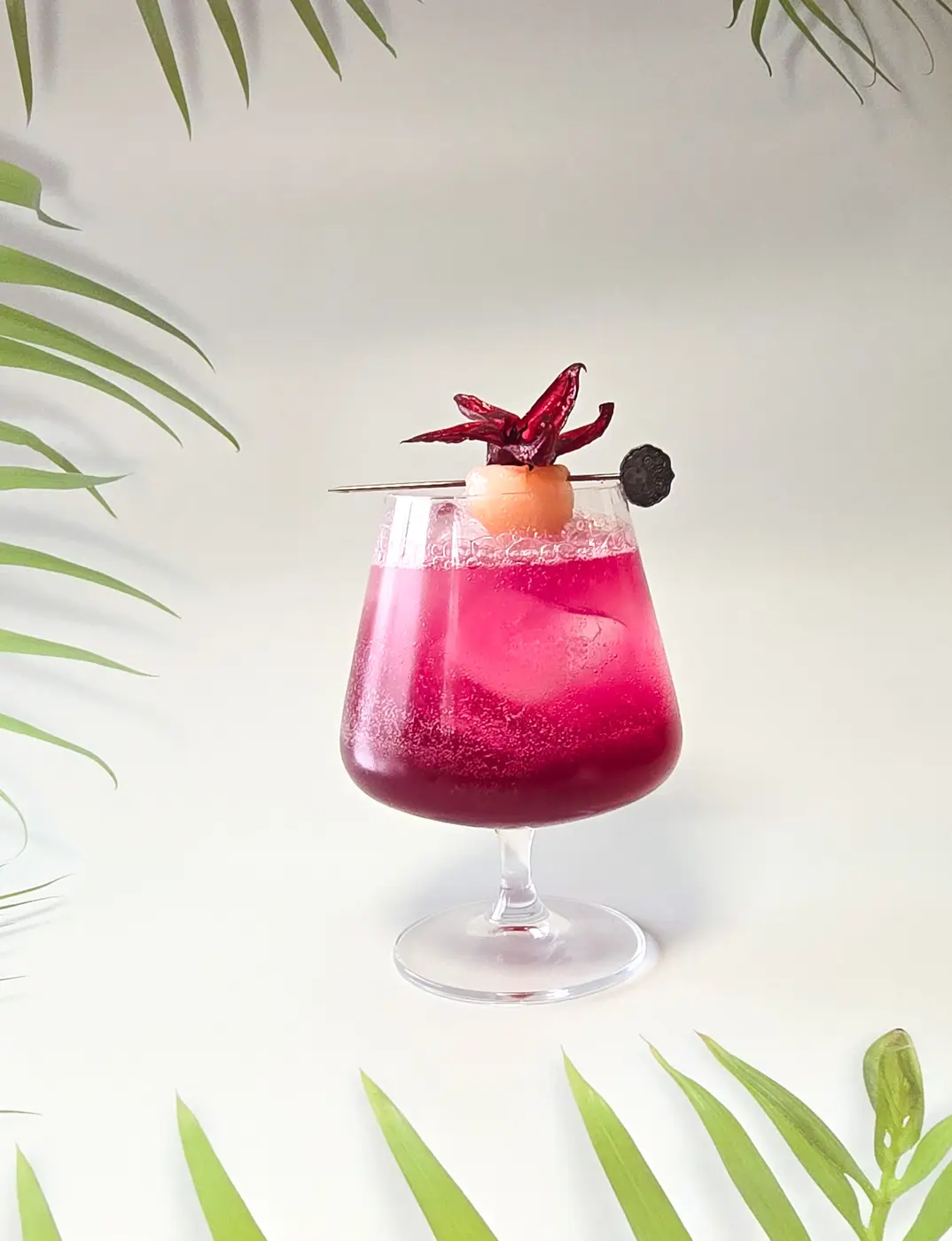 A rose and lychee cocktail with Rose + Hibiscus Extract